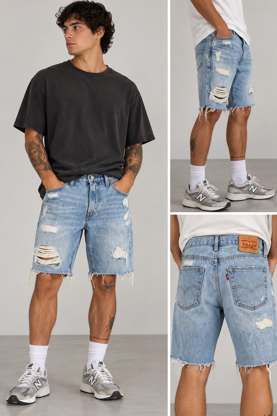 Levi's 511 Denim Shorts Mens 32 Distressed Cut Off Jorts Light Wash Raw Hem